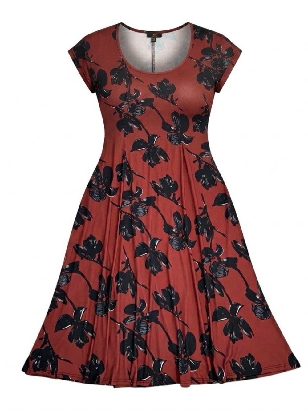 R&B Collection Burgundy Black Floral Print A-Line Jersey Knit Maxi Dress Size XL